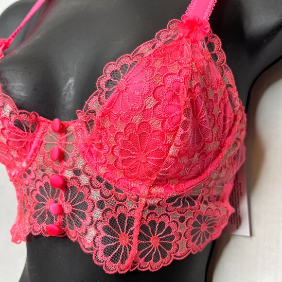 For Love & Lemons Daisy Lace Longline Bra Size XXS Hot Pink Bustier Corset Top - Picture 3 of 15